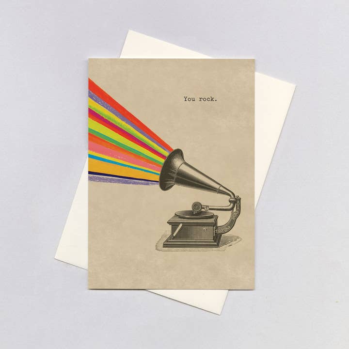 Rainbow Gramaphone - Encouragement Card for wholesale by Laughing Elephant