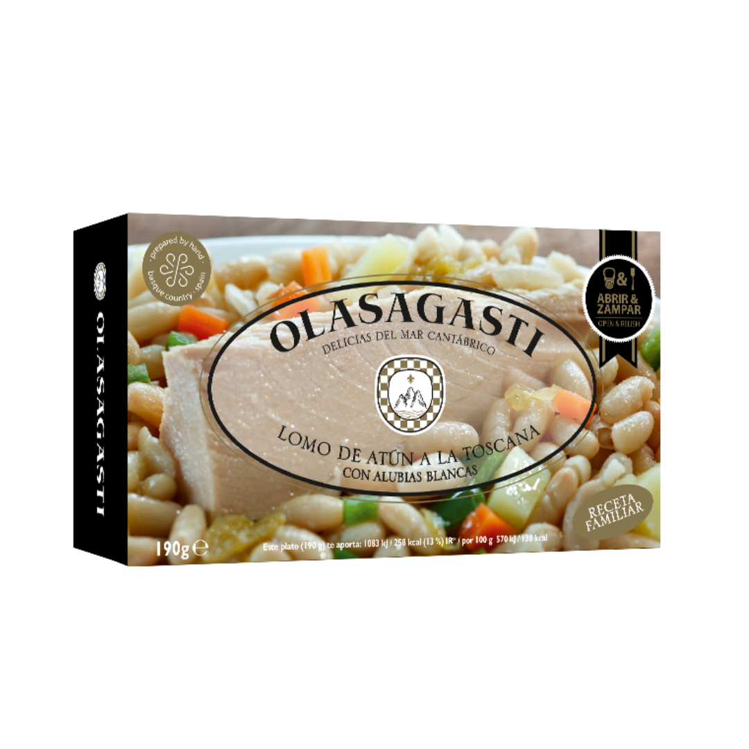 International Loft - Vente Poissons en conserve - Filets de thon Olasagasti à la TOSCANE (avec haricots blancs) 190 g0
