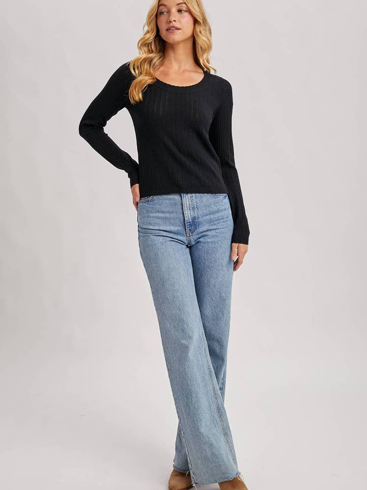 Black L/S POINTELLE TOP for wholesale on Faire19