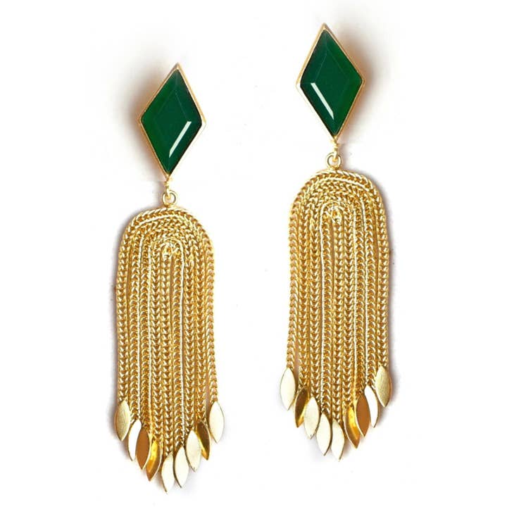 Olivia (Green Onyx) Statement Earrings for wholesale by GemAddicted