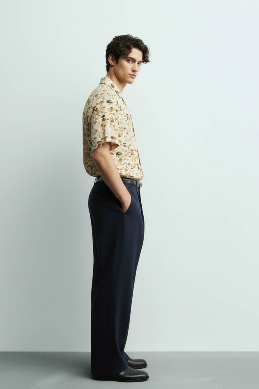 HB  Men's Printed Woven Fun Print Short Sleeve Flat Collar Shirt for wholesale on Faire1