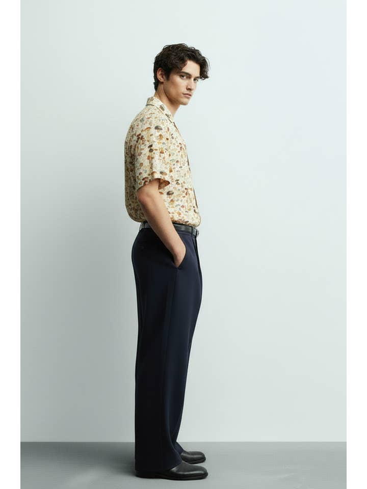 HB-8/22 #251 Mænds trykt vævet sjovt print kortærmet flad krave skjorte for engroshandel på Faire1