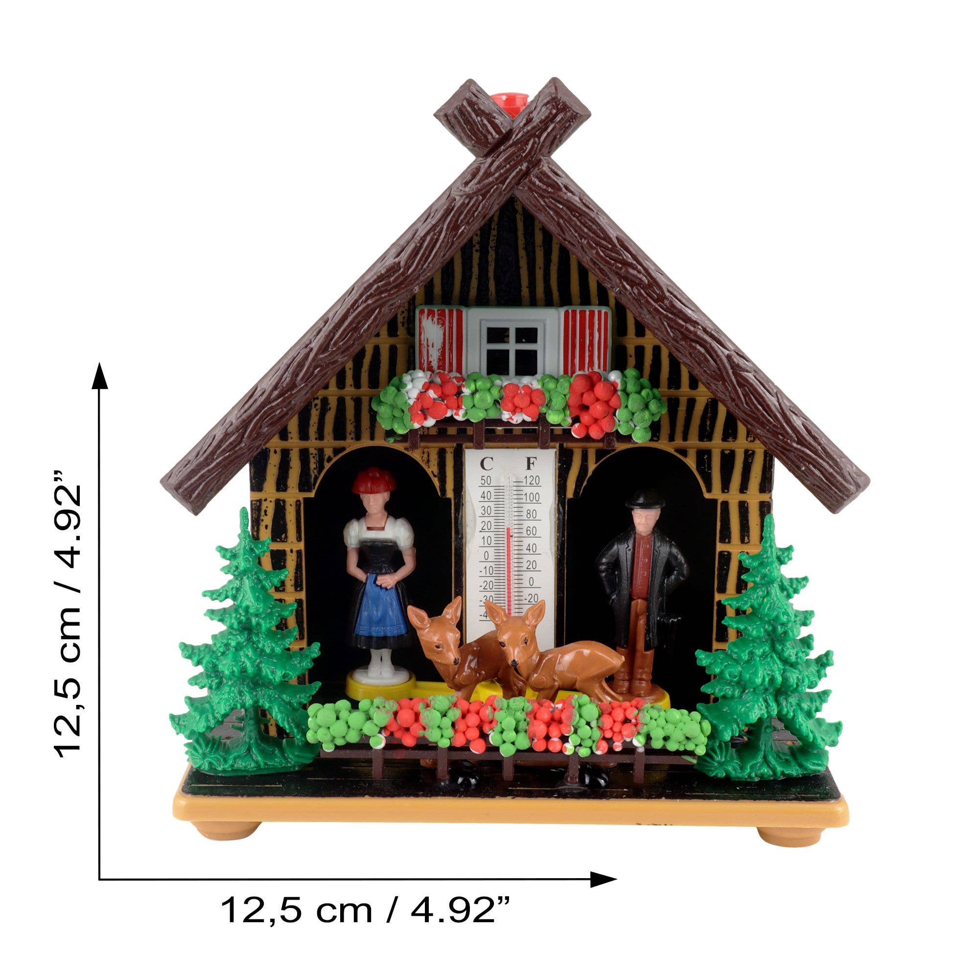 Tribal Trade GmbH - Wholesale Decorative Figurine - Wetterhaus thermometer Schwarzwald 02 green roof with deer4
