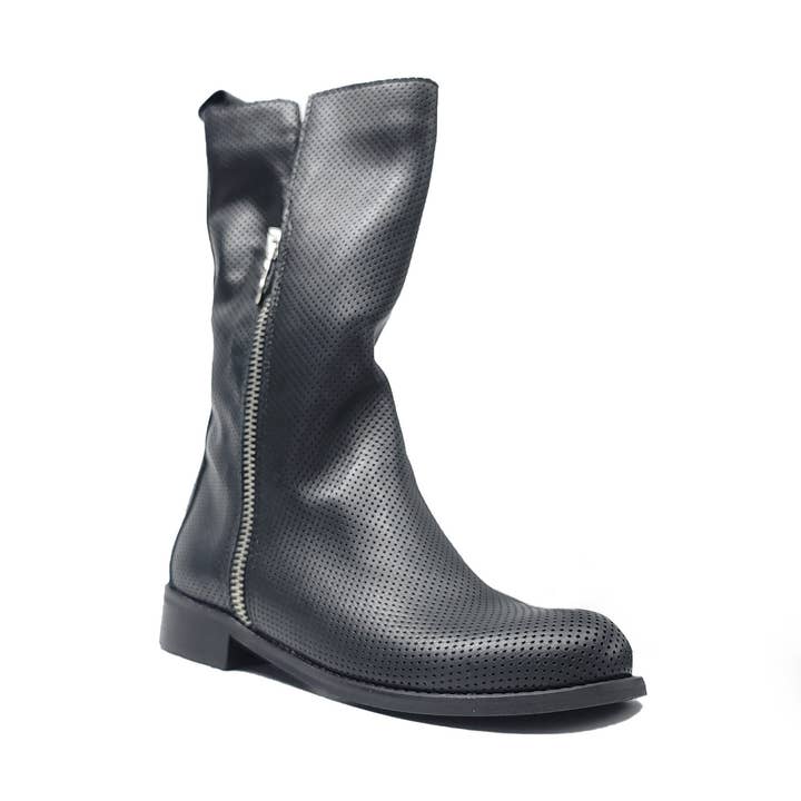 Eccellenza Donna - Wholesale Boots - Women's - ART. 202 Black Leather Combat Boots with Side Zip0
