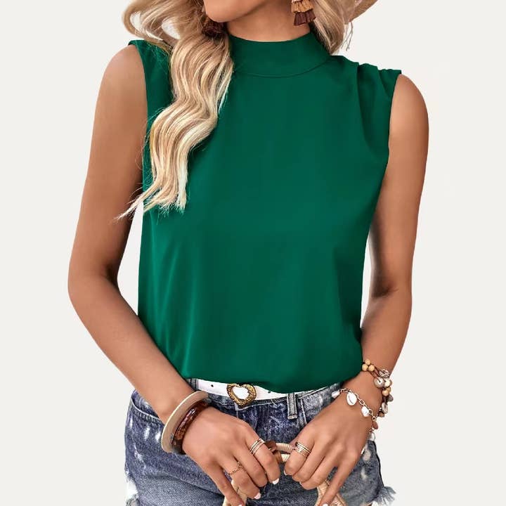 Lady Grace Dark Green Mock Neck Sleeveless Top for wholesale on Faire4