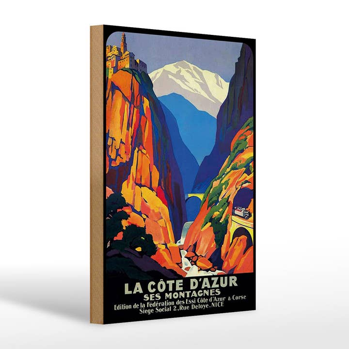 Wooden sign Travel 20x30 cm The Côte d'Azur its Mountains for wholesale by Femer
