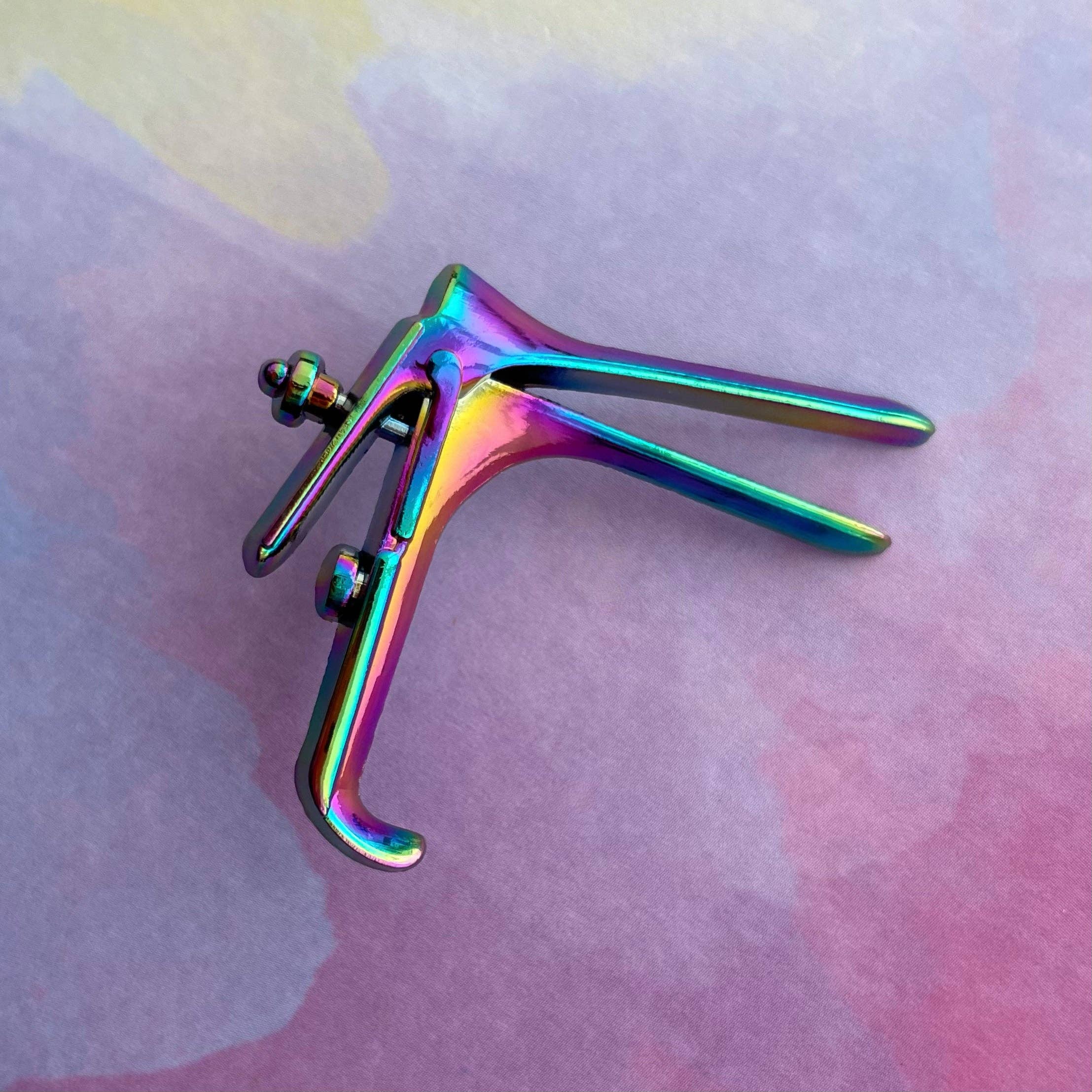 Rad Girl Creations - Wholesale Lapel pin/button - Speculum Pin - Rainbow Anodized