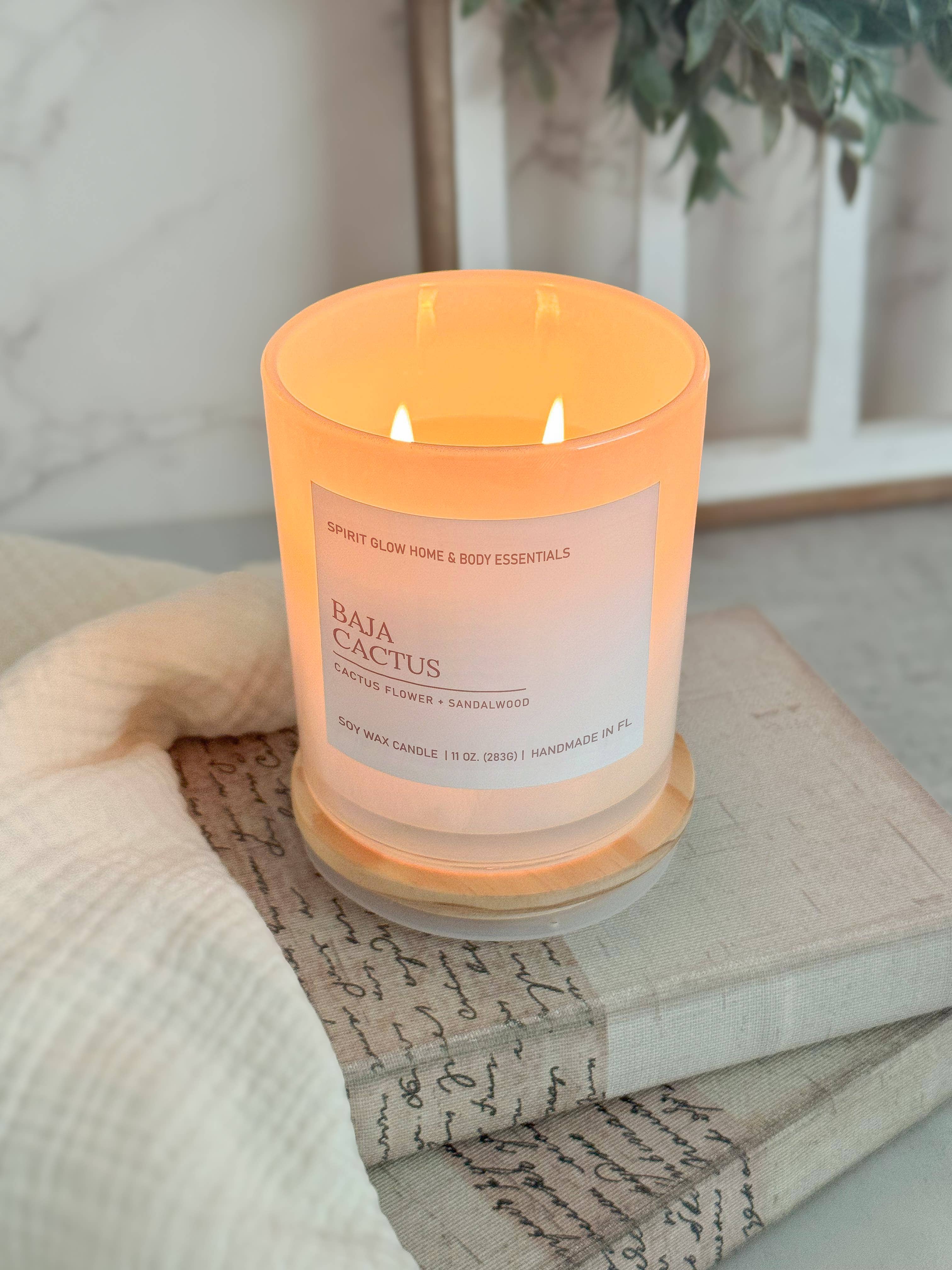 Spirit Glow Home & Body Essentials – wholesale Jar/filled candle – Baja Cactus - 11 oz. Iridescent White Glass Soy Candle
