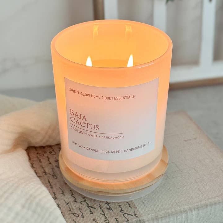 Spirit Glow Home & Body Essentials – wholesale Jar/filled candle – Baja Cactus - 11 oz. Iridescent White Glass Soy Candle 0