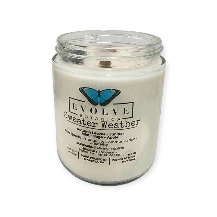Evolve Botanica - Vendita all'ingrosso Candela in vasetto - Candela di soia in barattolo CrystalJam da 9oz - Profumo Sweater Weather6
