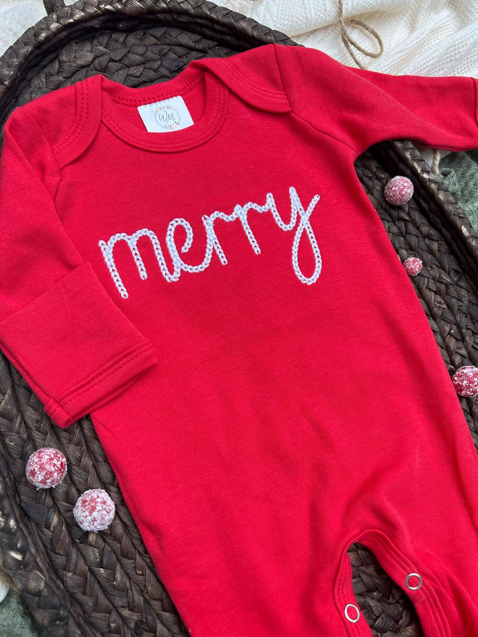 Wonderfully Made - Wholesale Jumpsuit - Baby - Baby Romper | Merry Christmas Red Baby Outfit3