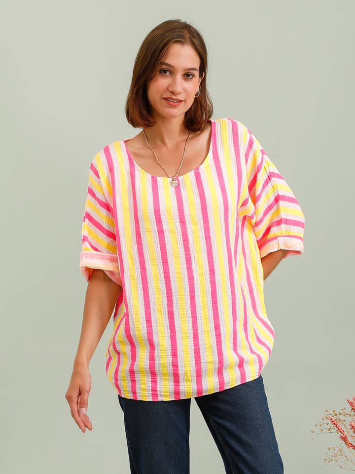 Lucky Nana - Wholesale T-Shirt - Women's - SP 8003-F1 - Multicolored Striped Top