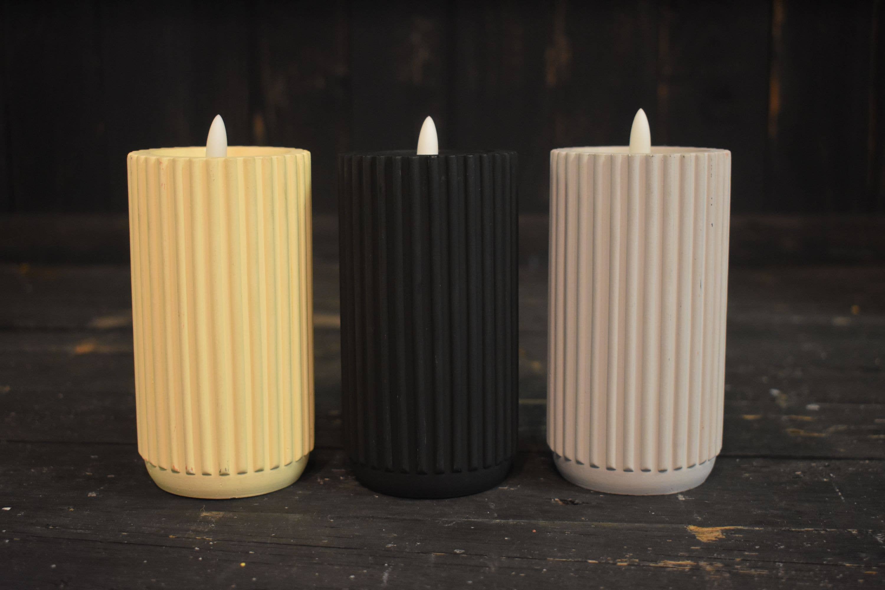 Wholesale Home Decor - Wholesale Flameless Candle - Cream Cement Look Glow Pillar 3x5in2
