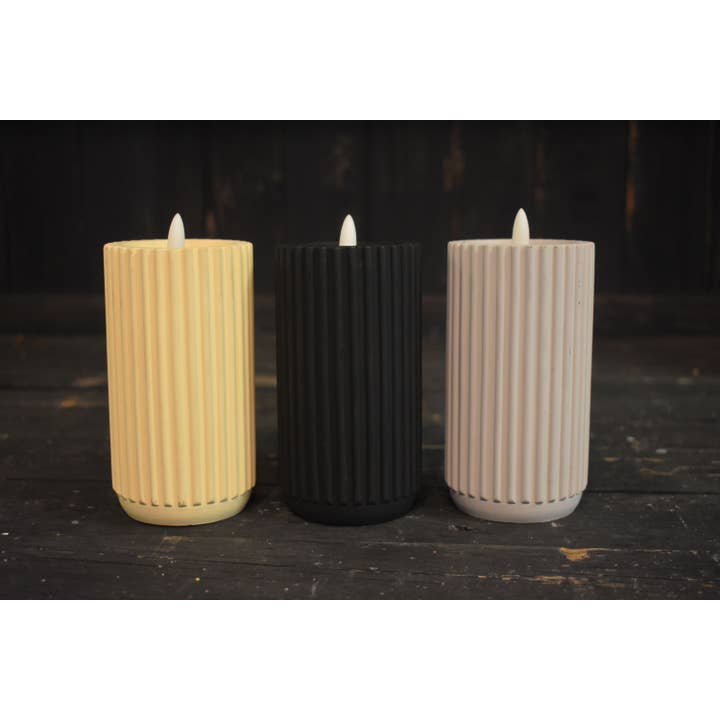 Wholesale Home Decor - Wholesale Flameless candle - Cream Cement Look Glow Pillar 3x5in2