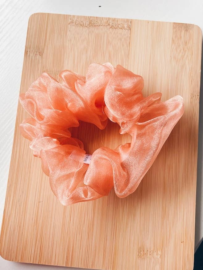 Peach Crystal Organza Scrunchie, Handmade Hair Accessories for wholesale by Sahara Sage Boutique