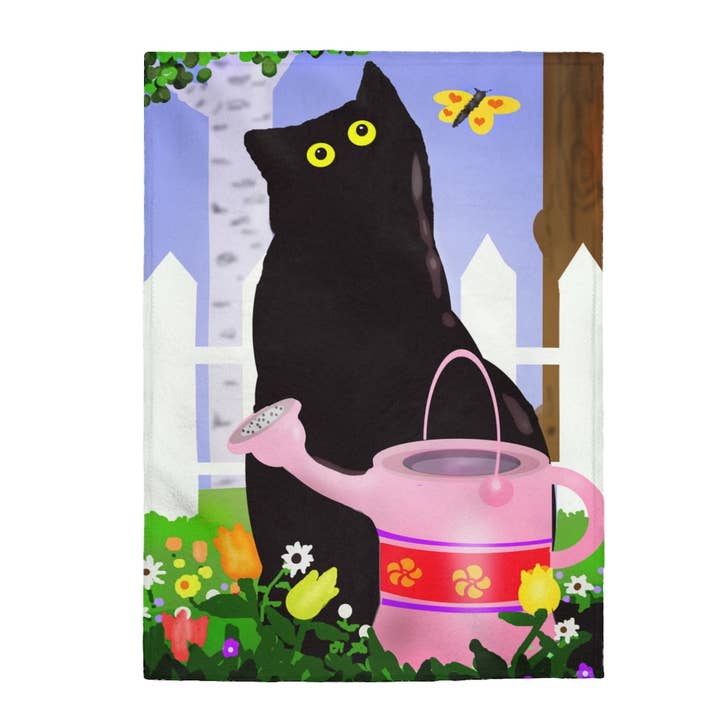 Flower Pot Cat Velveteen Plush Blanket for wholesale by Pioneer Kitty Market