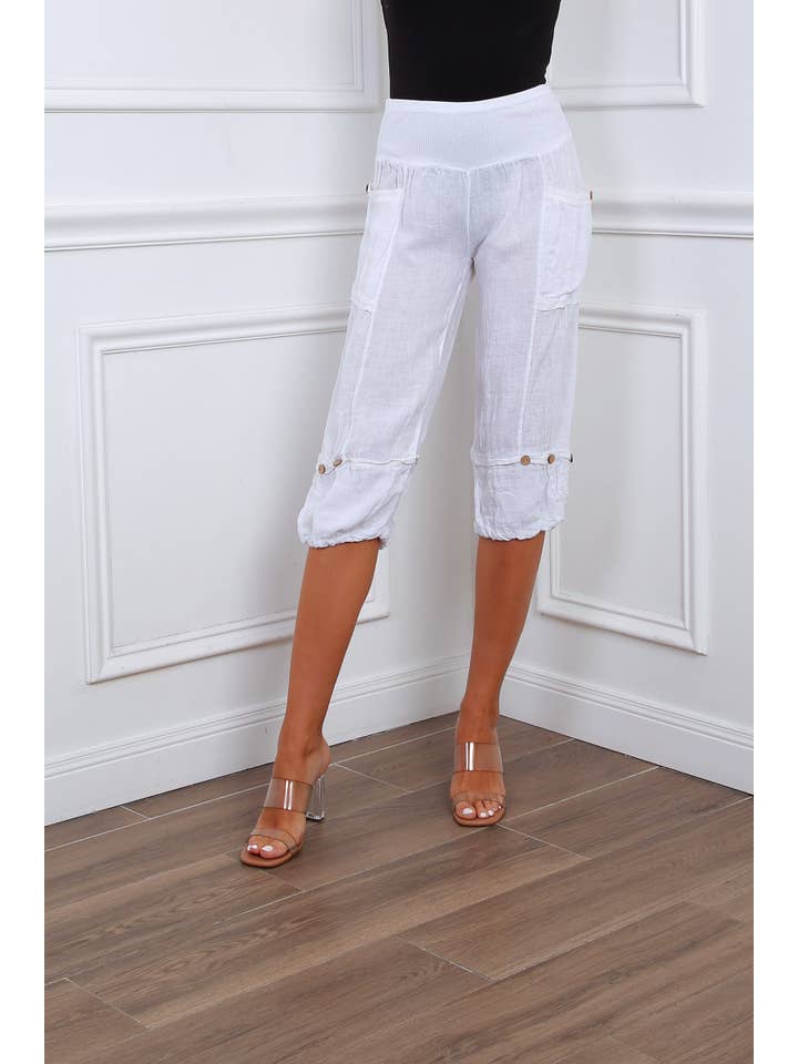 Happy look - Wholesale Shorts - Women's - Linen cropped pants with 4 pockets9