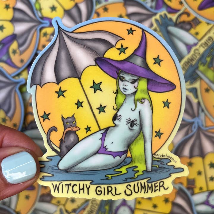 Witchy Girl Summer 3” vinyl sticker for wholesale by Marybel Martin