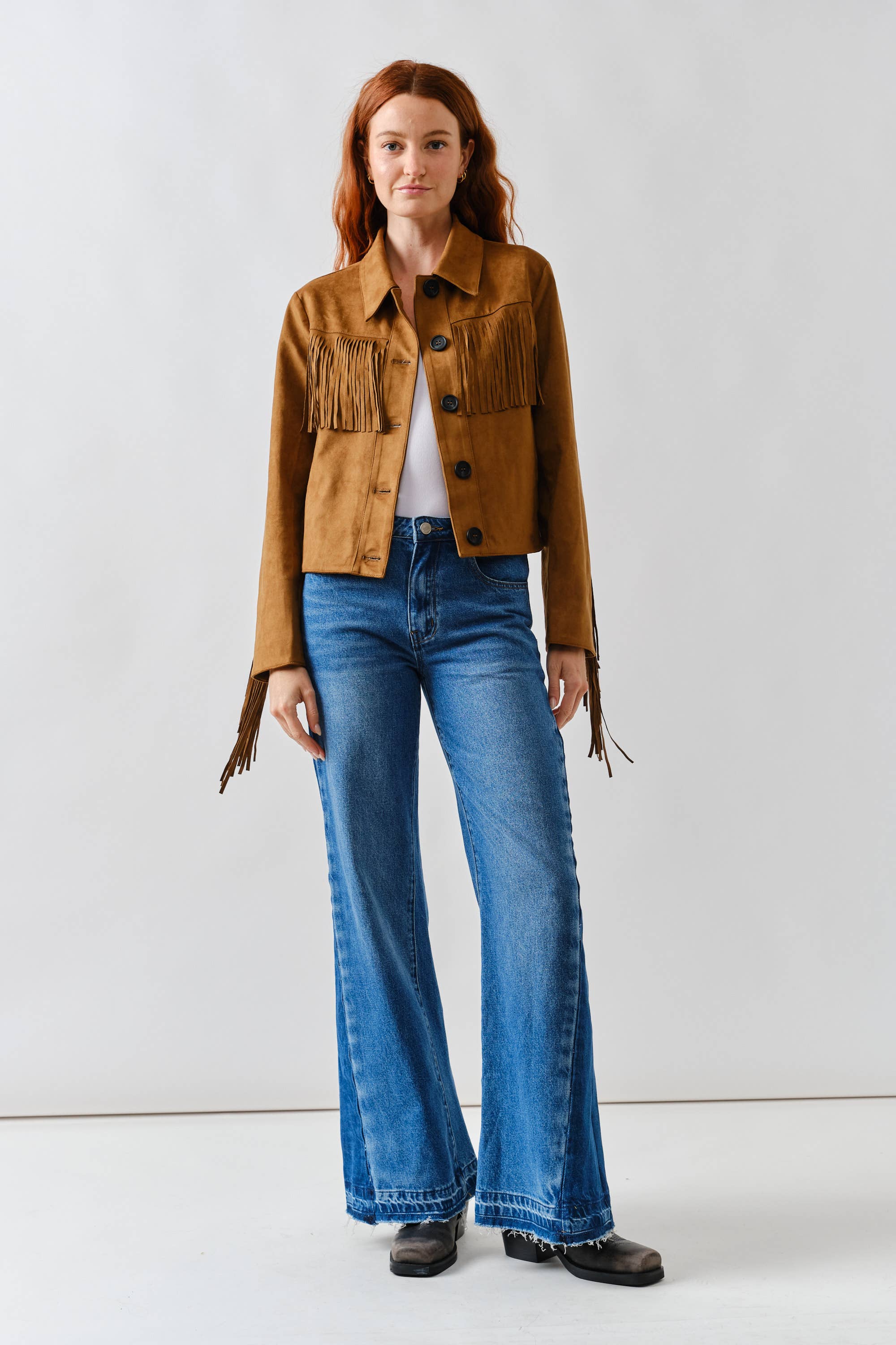 Aaron & Amber - Wholesale Leather Jacket - Women's - MAJ3277 FAUX SUEDE FRINGE JACKET15