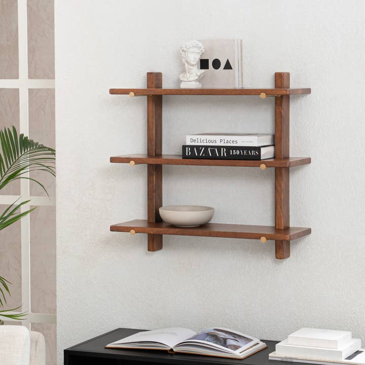 Estantería de pared Oliver de madera de 3 baldas con estructura metálica para venta al por mayor de MH London