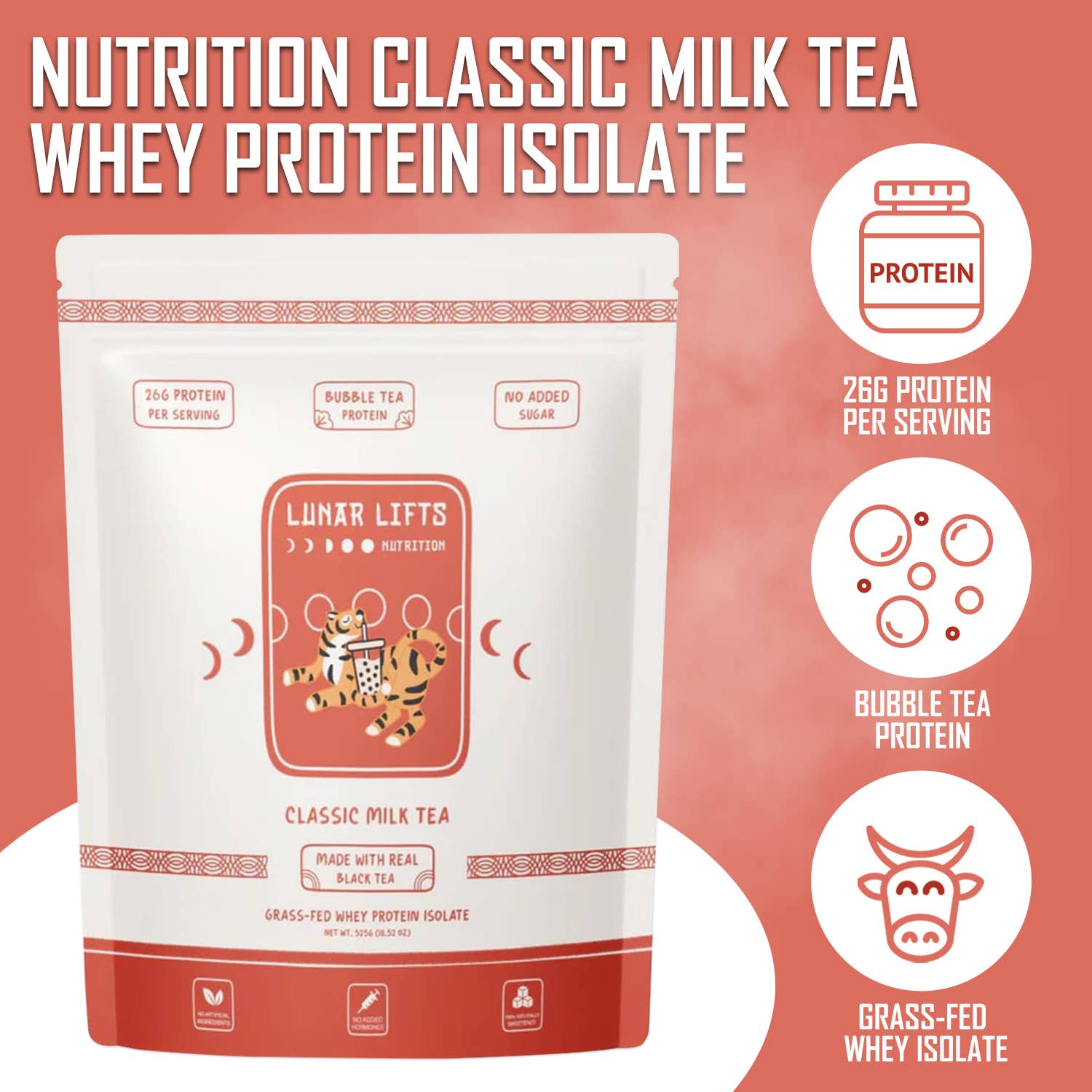 Lunar Lifts Nutrition – Engroshandel Protein-/superfoodpulver – Classic Milk Tea – Proteinpulver med græs-fodret valleisolat og bobate7