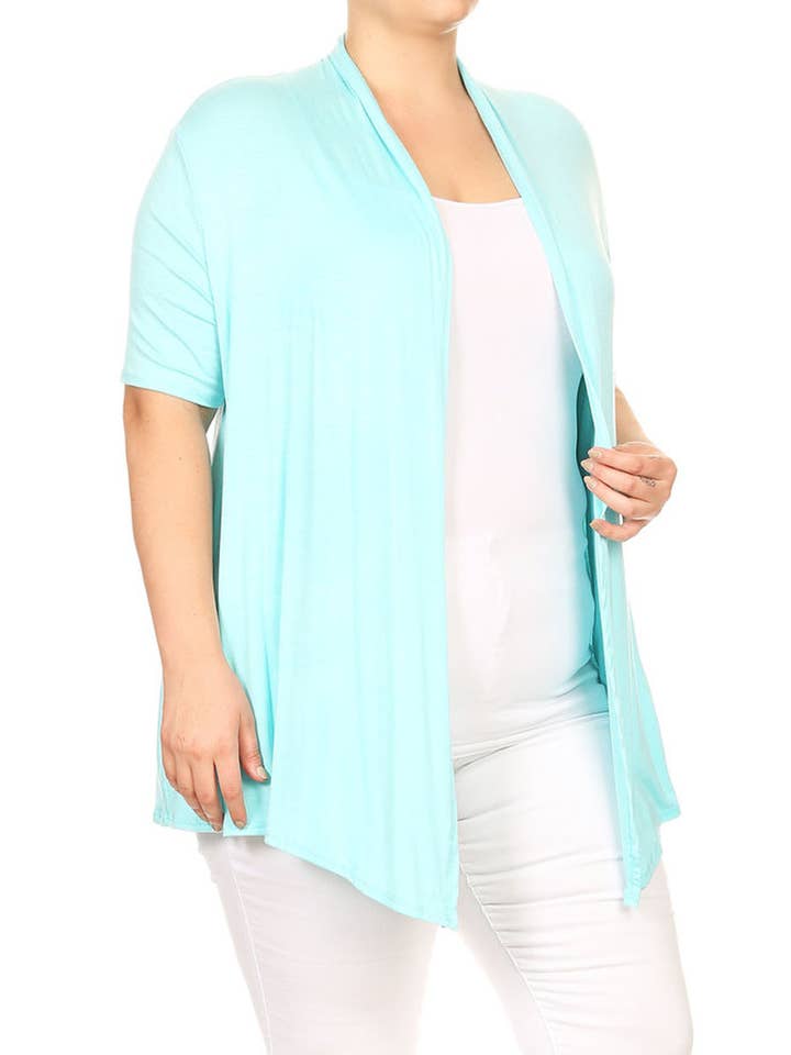MOA COLLECTION - Wholesale Cardigan - Women's - Women's Plus Size Short Sleeves Draped Solid Cardigan1