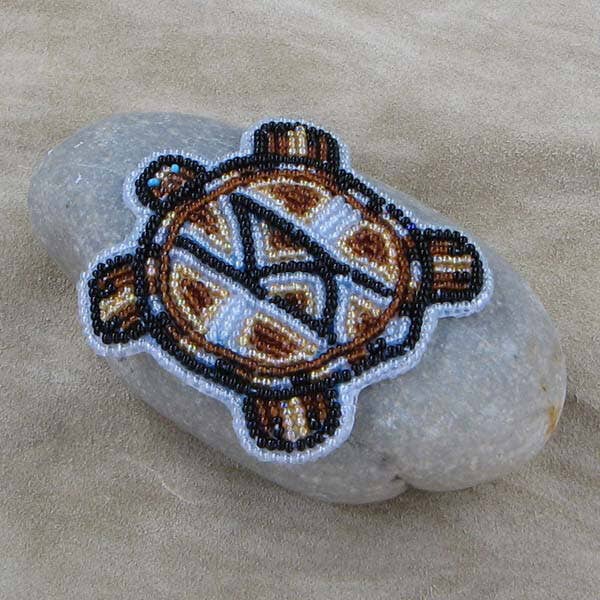 BEADS CORNER - Wholesale DIY Craft Kit - Brown Golden Turtle Beadwork Golden Beaded Applique Craft Iron Patch