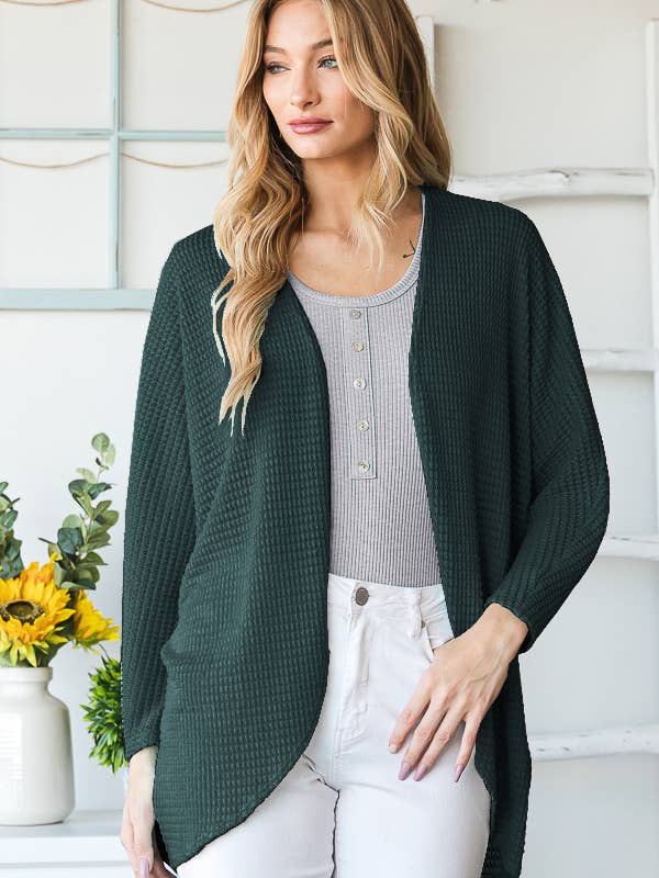 EJ6700-14 WAFFLE OPEN CARDIGAN for wholesale by HEIMISH