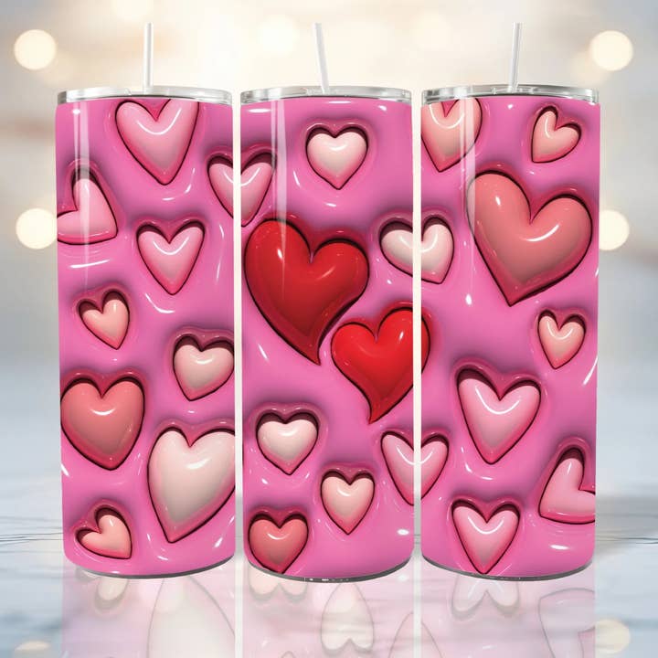 Transfert de sublimation pour gobelet avec cœurs roses, 12oz ou 20oz pour la vente par Hatch & Hug