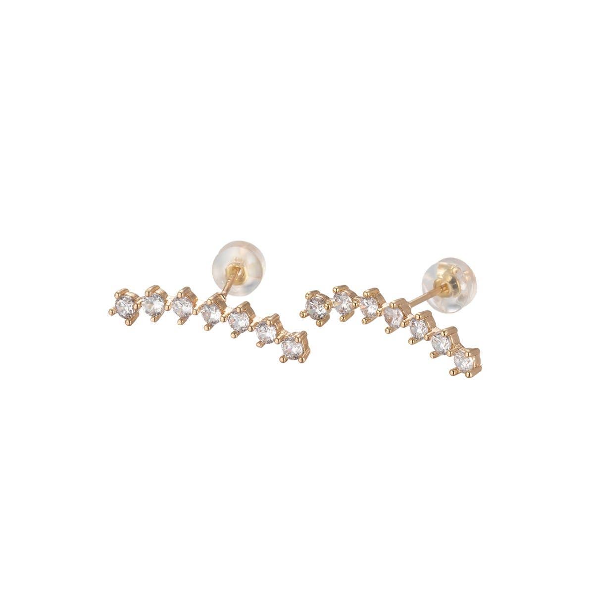 Aim Eternal - Vente Clous d'oreille - Boucles d'oreilles Mini Connected Crystal Lining Studs Pierres en cristal CZ Chaîne plaquée or Boucles d'oreilles pour usage quotidien Bijoux P-2021