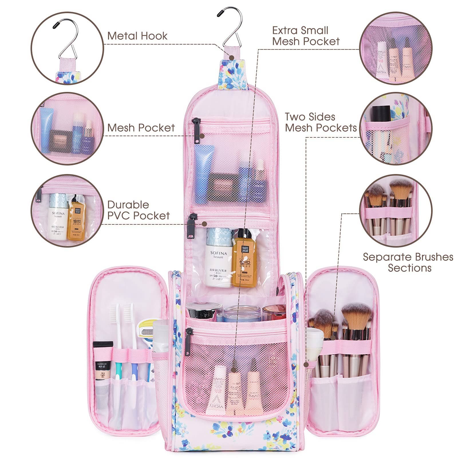 NARWEY INC - Wholesale Toiletry Bag - Women's - Large Hanging Toiletry Bag With Hook Cosmetics Organizer228