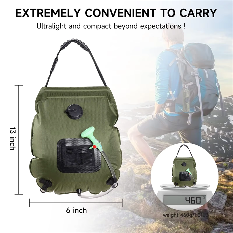 VIGOR - Wholesale Beach Accessories - Solar Portable Shower Bag, 5 Gal/20L Solar Heating Camping5