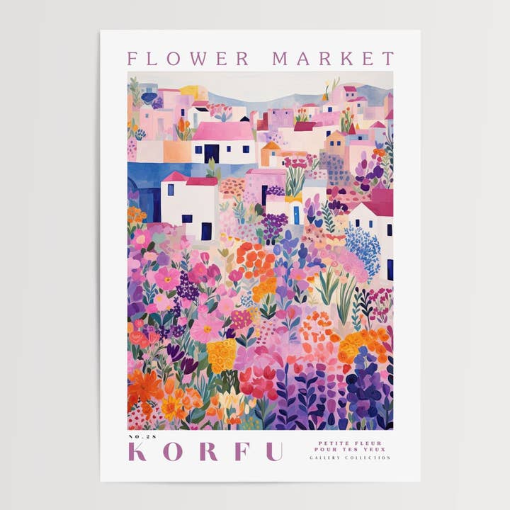 Póster del mercado de flores de Korfu para venta al por mayor de Enchanted Sights