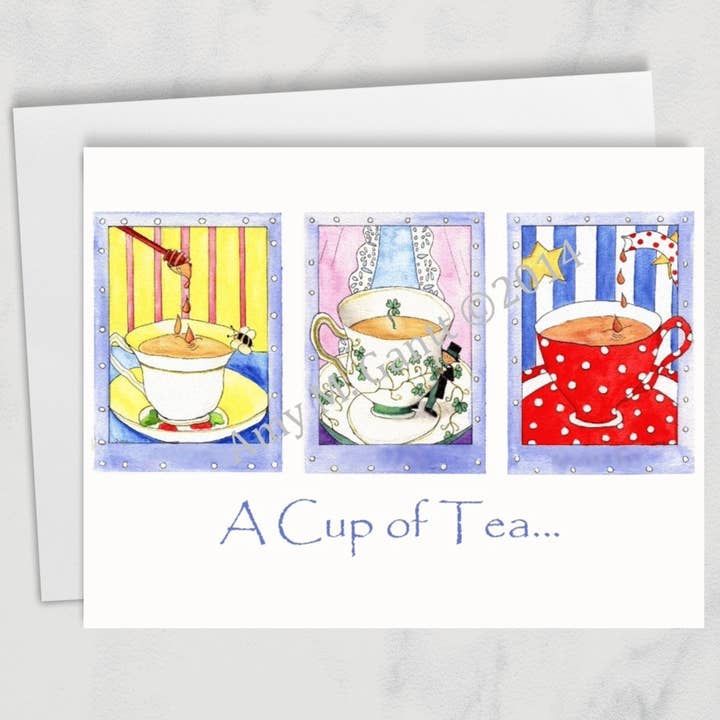 Thinking of You - Tea Trio Greeting Card for wholesale by Lula Bell Cards and Gifts