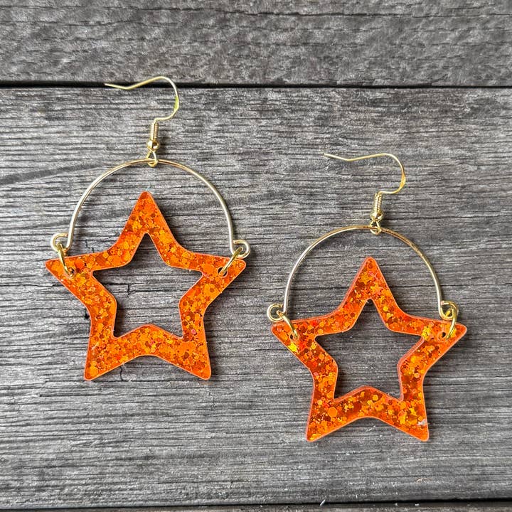 Oranje Glitter Statement Oorbellen - Oranje Ster Oorbellen voor wholesale door Be Like Missy