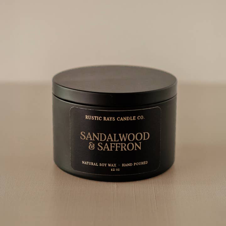 Rustic Rays Candle Co. - Wholesale Jar/Filled Candle - Sandalwood & Saffron 12 oz Soy Candle - Home Decor & Gifts1