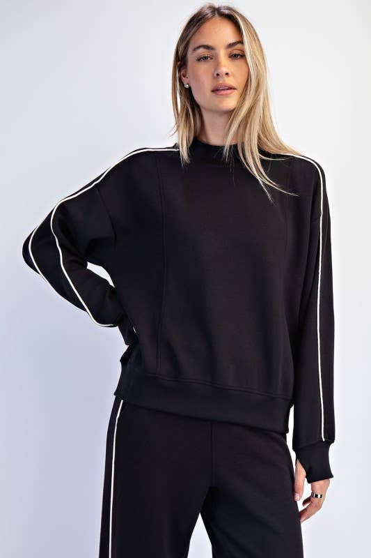 Sunday Morning - Vendita all'ingrosso Felpa - Donna - T540037-Top a Collo Alto in Modal Scuba con Due Righe a Contrasto0