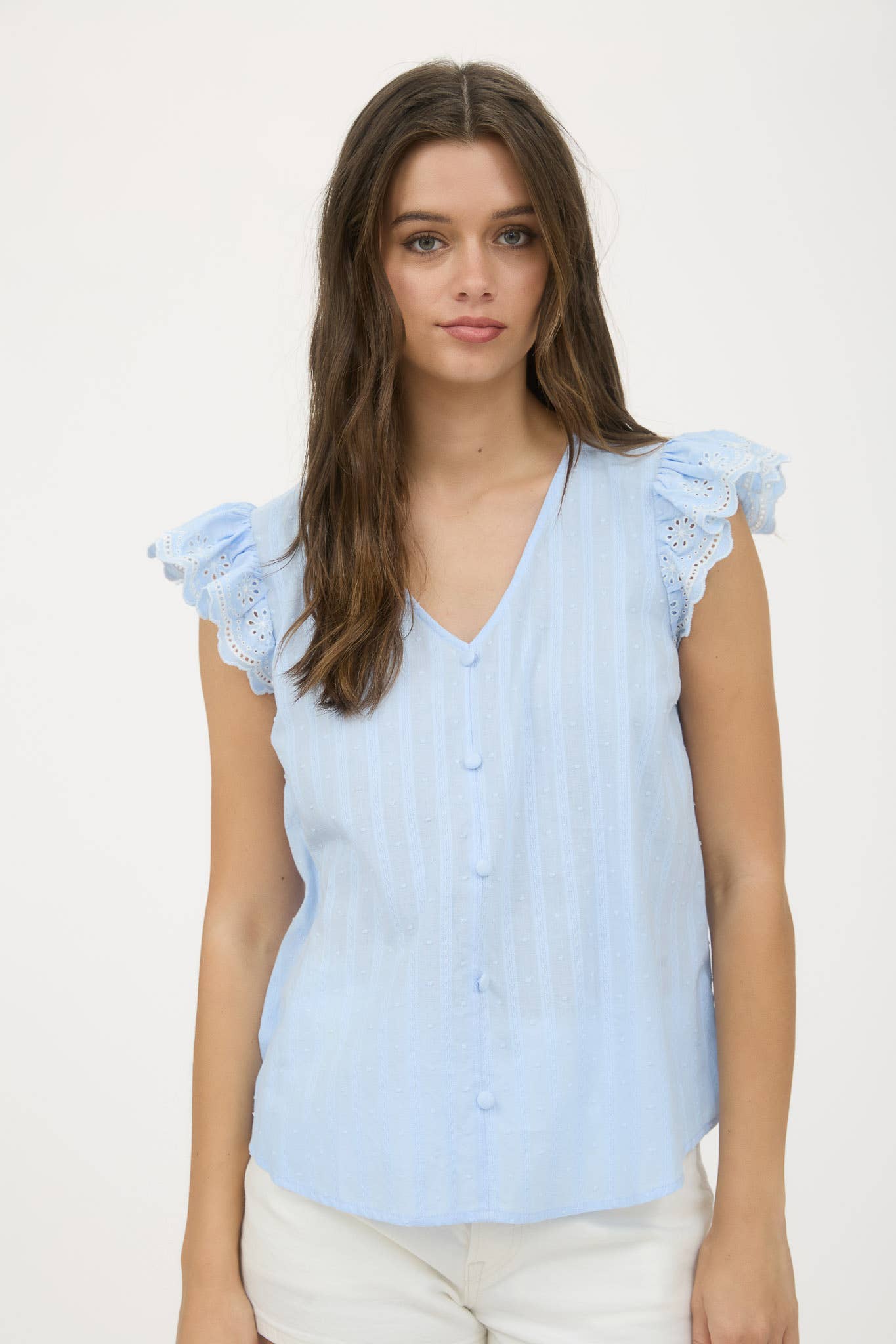 Blu Pepper – wholesale Blouse – Women’s – STRIPE CLIP DOT CONTRAST FLORAL SLEEVE BLOUSE0