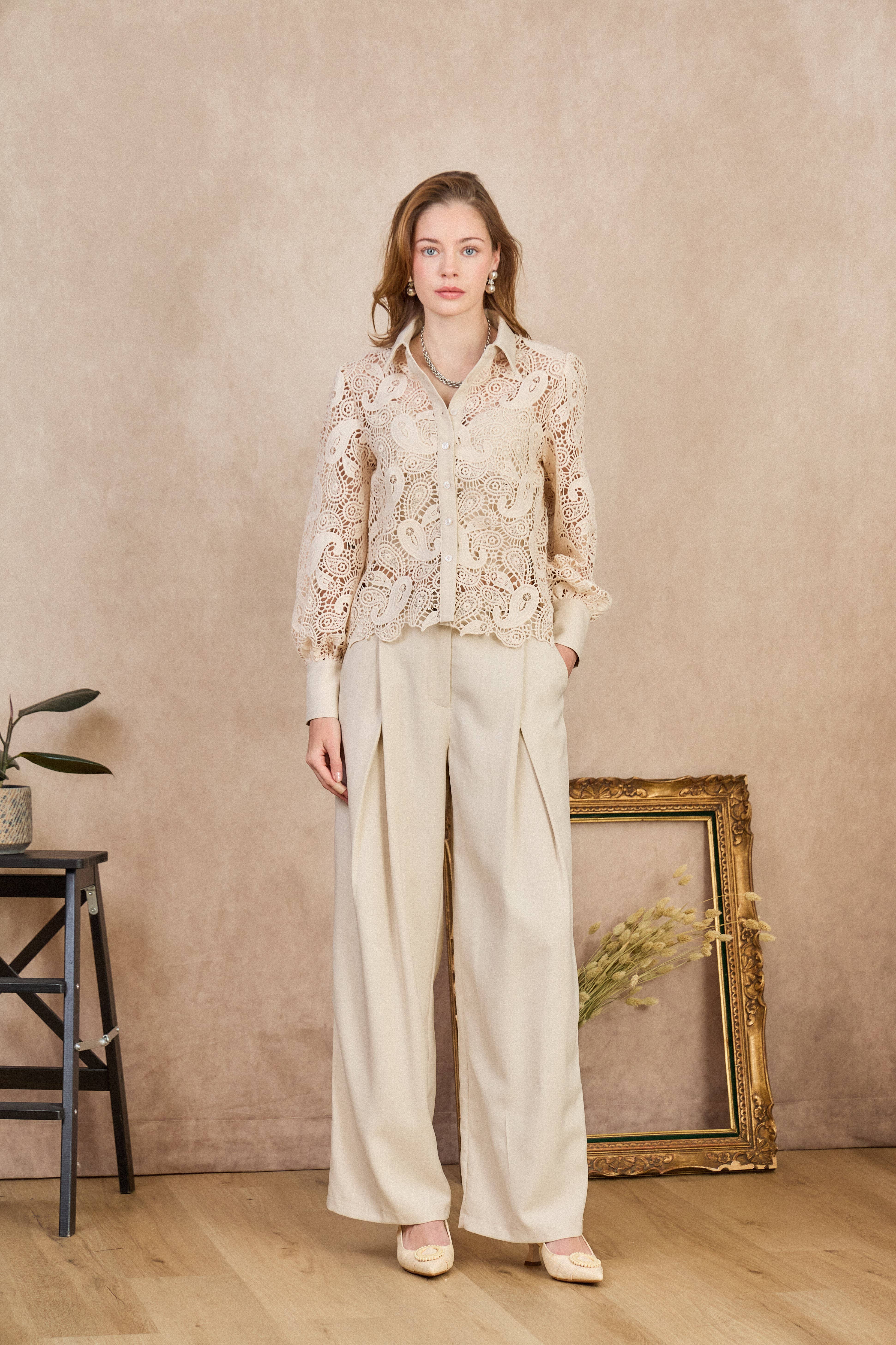 LULUMARY - Venta al por mayor Camisa con botones - Mujer - Blusa de encaje CH36115