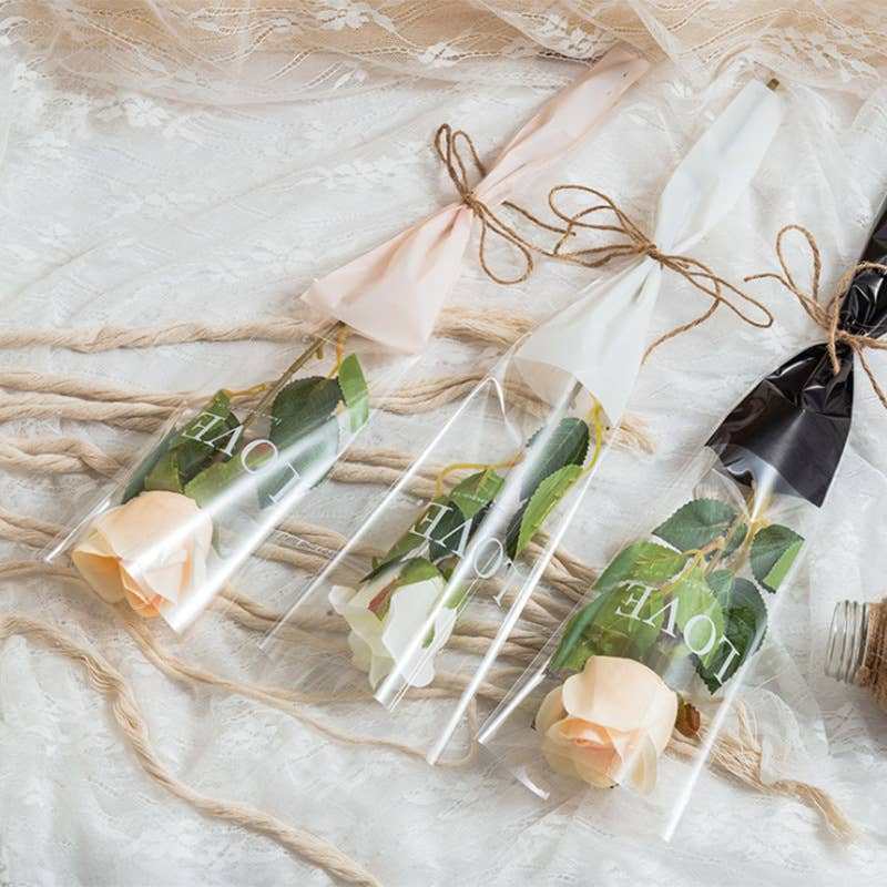 ByHome - Wholesale Gift Bag - 50 pcs, 2 sizes 3 colors LOVE flower OPP bag Bouquet sleeve 9