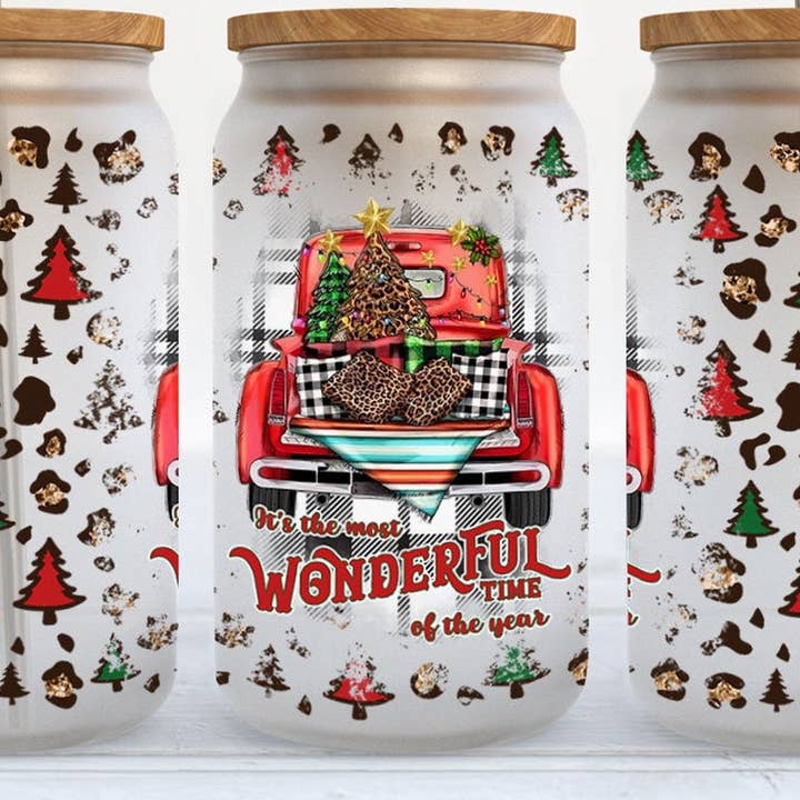 Julgran glas kopp, glas 16oz iskaffekopp, gåva för wholesale av Dm Crafting