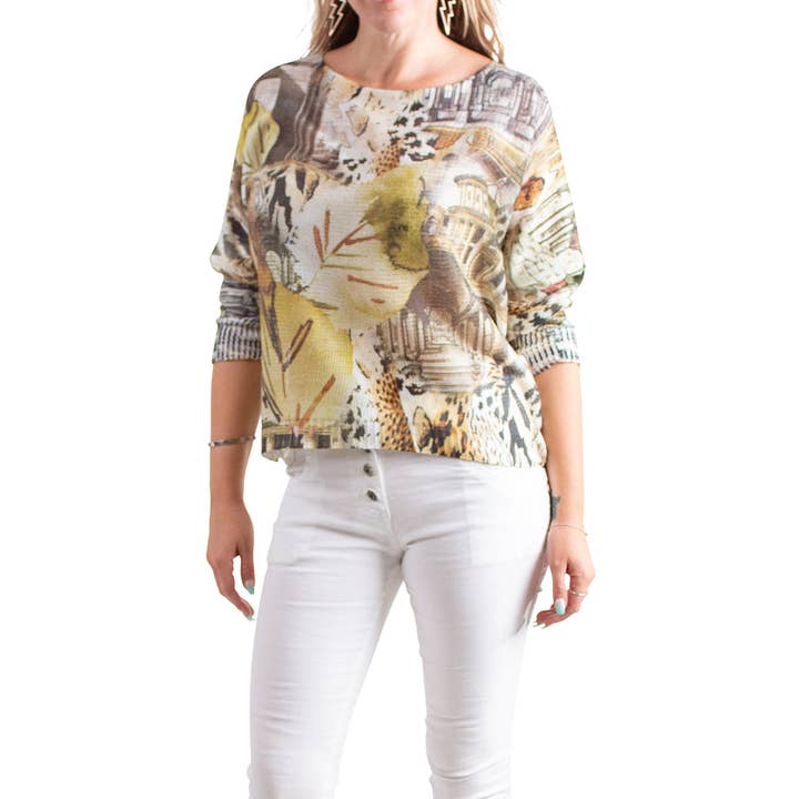 Batwing Sweater with Fall City Print for wholesale by Gigi Moda
