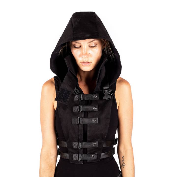 Schwarze Schattenkapuze aus Canvas für den Großhandel von JUNGLE TRIBE