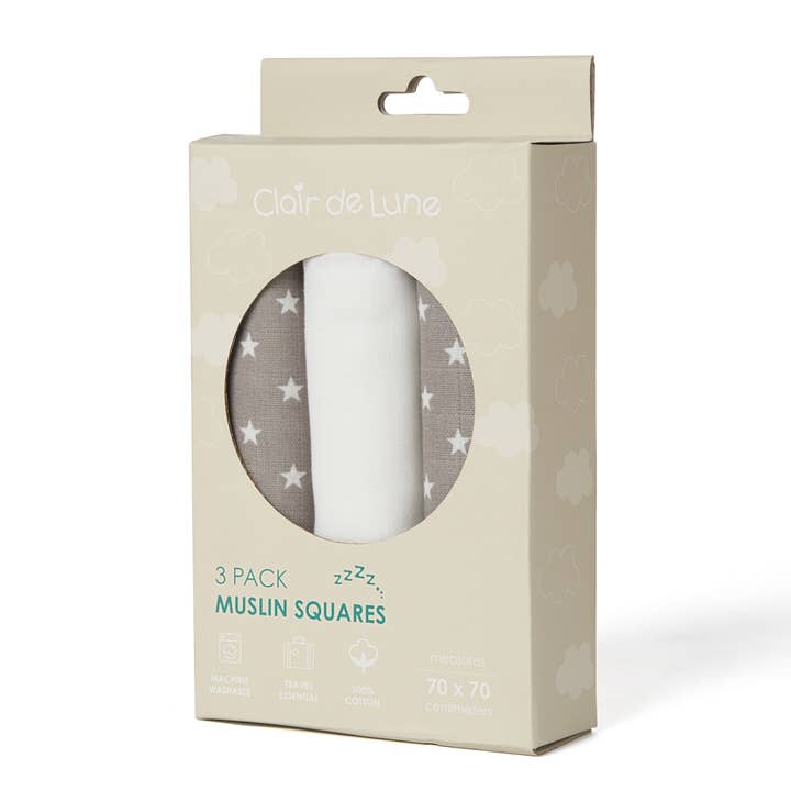 Pacote 3 Quadrados de Musselina Estrela — 70 x 70 cm por atacado de Clair De Lune
