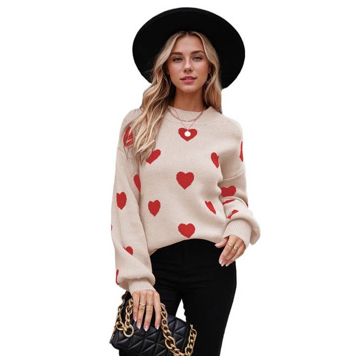 UZ Wholesale Store - Wholesale Knit Sweater - Women's - Oversized Love Jacquard Sweater