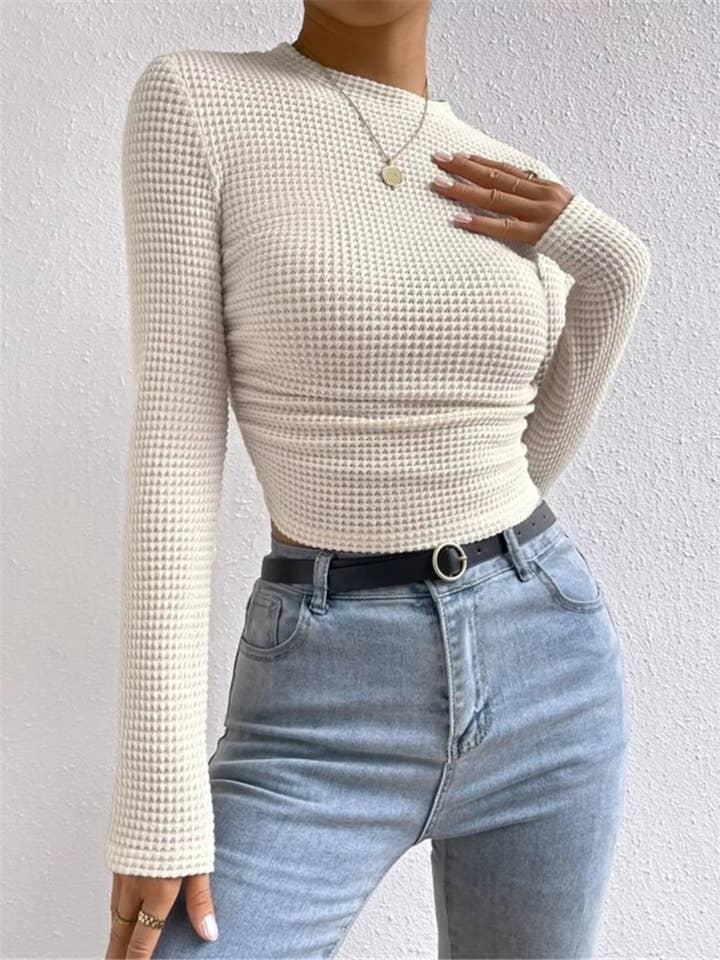 Blak Wardrob - Wholesale Knit Top - Women's - Waffle Knit Long Sleeve T-Shirt8