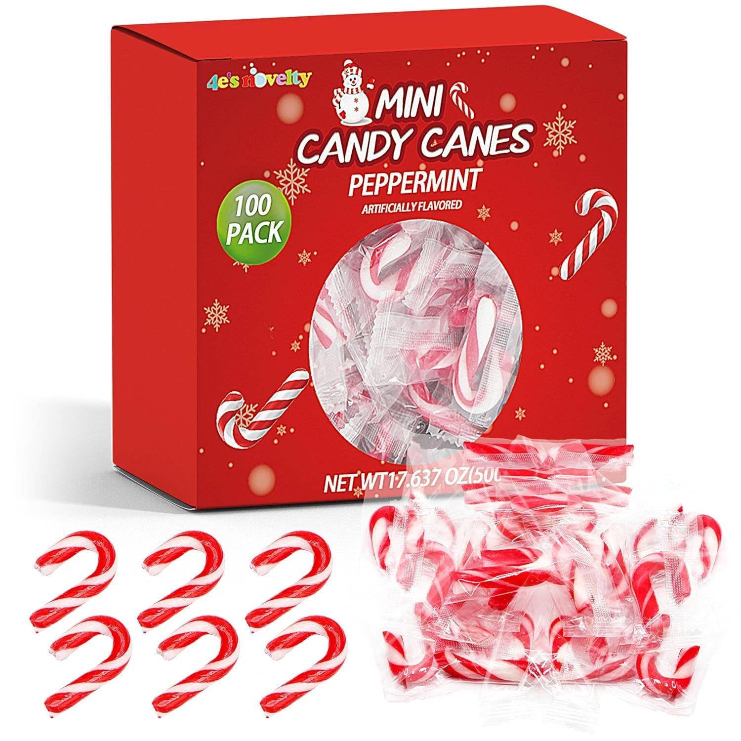 4E's Novelty - Wholesale Candy Cane - 
4E's 100pc Mini Peppermint Candy Canes - 2", Wrapped Treats0