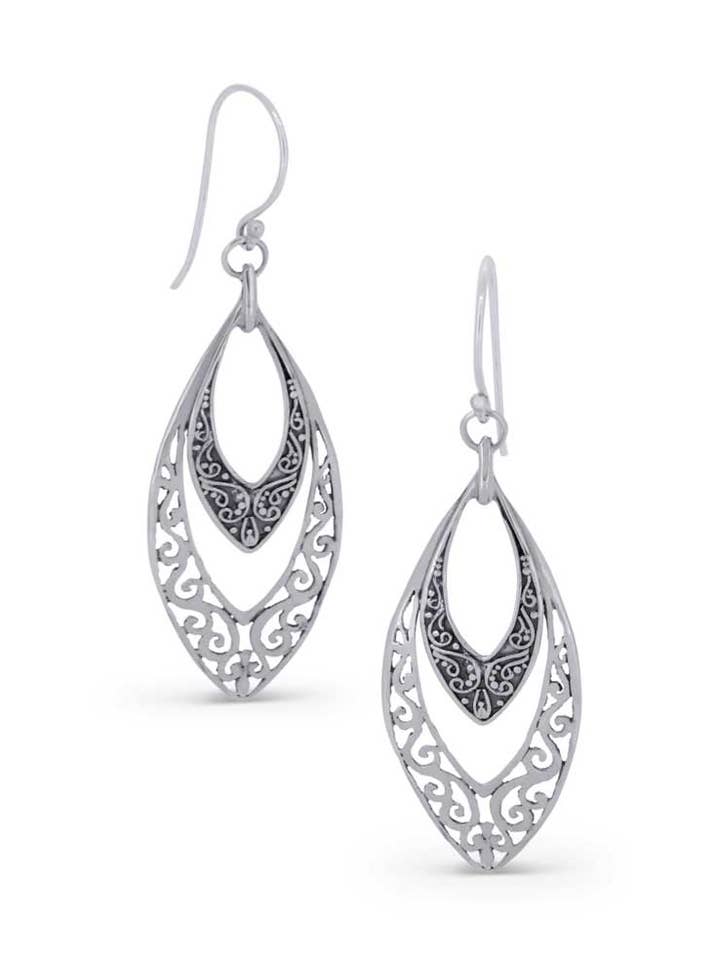 Pendientes colgantes de plata de ley con forma de lágrima doble para venta al por mayor de Culture Spot