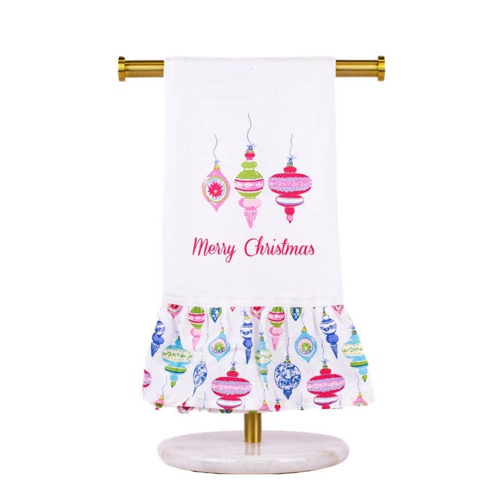 The Royal Standard - Wholesale Hand Towel - Whimsical Merry Christmas Ruffle Hand Towel White/Multi 20x28