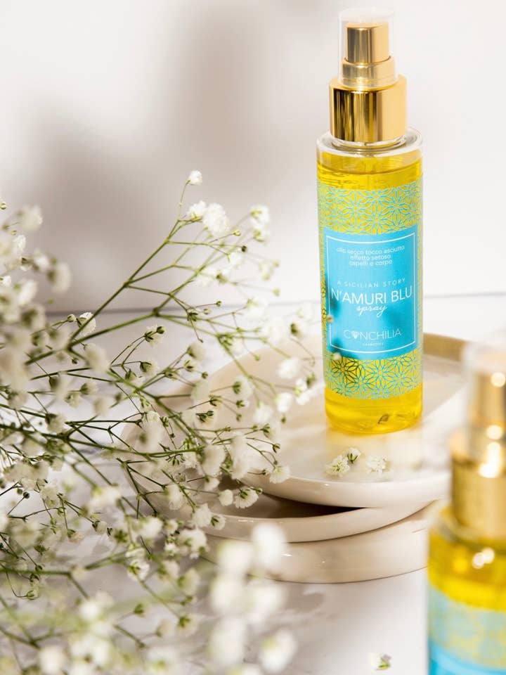 Aceite seco N'amuri Blue con efecto sedoso para venta al por mayor de Conchilia Cosmetics